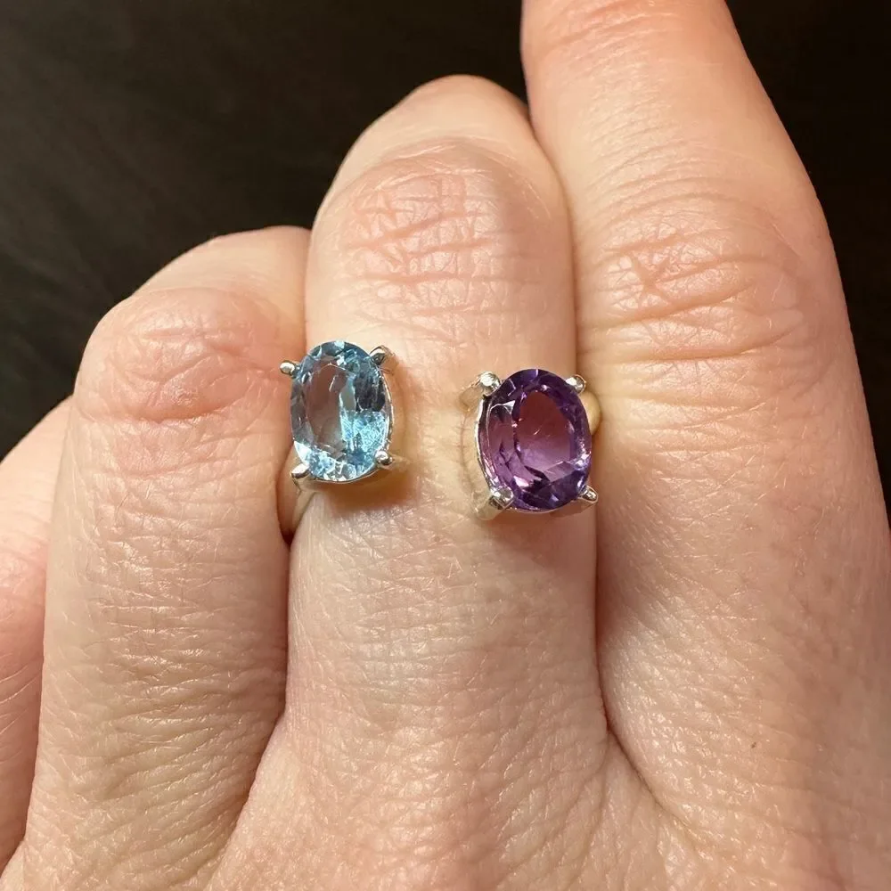 Genuine 1.5ct each of blue topaz and‎ amethyst, set in .925 ring!